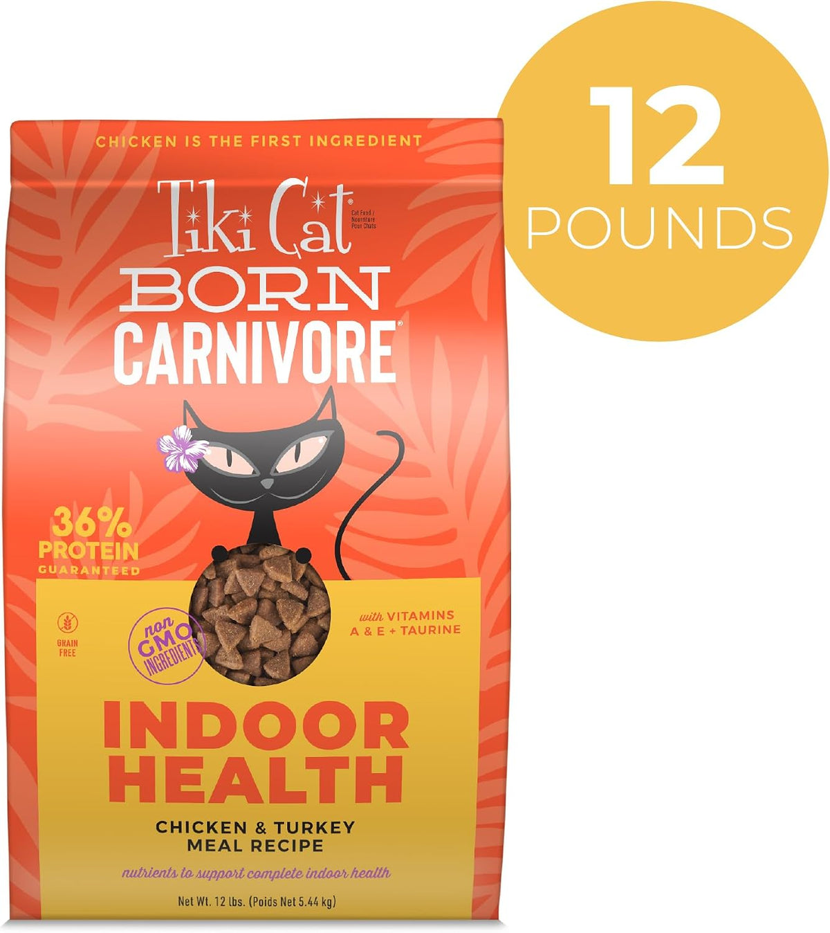 Tiki Cat Born Carnivore Dry Cat Food, Chicken & Turkey Meal, 12 lb Bag