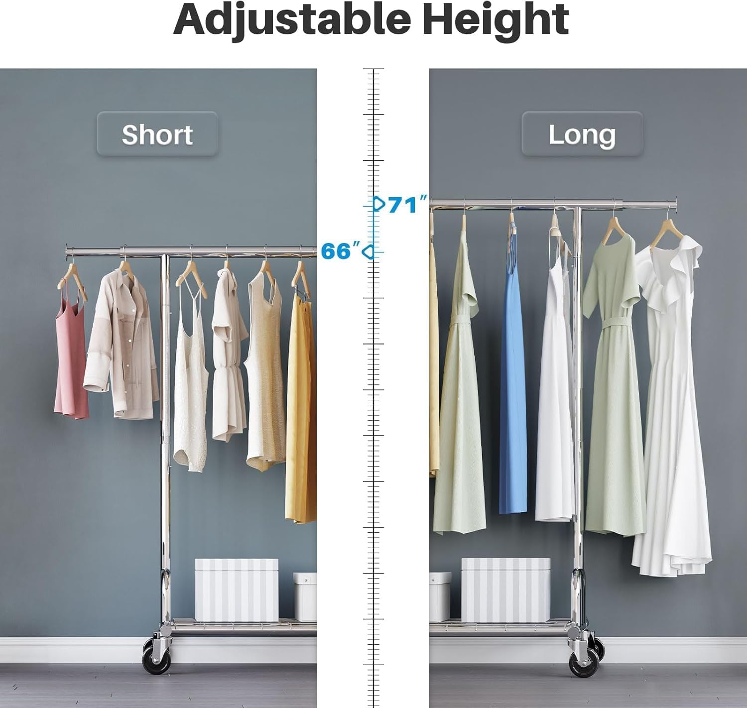 Clothing Garment Rack Capacity 525LBS Collapsible Clothes Rack | Adjustable Clothing Racks on Wheels Rolling Clothes