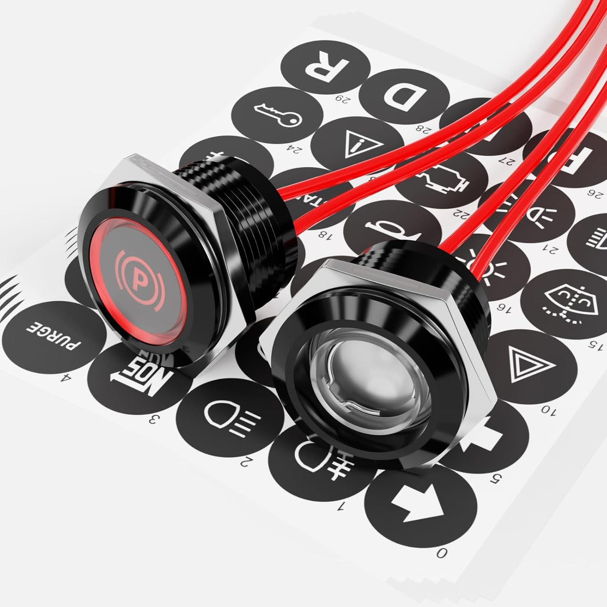 2Pcs 19mm 0.74" Red LED Symbols Indicator Light 5V 12V 24V IP67