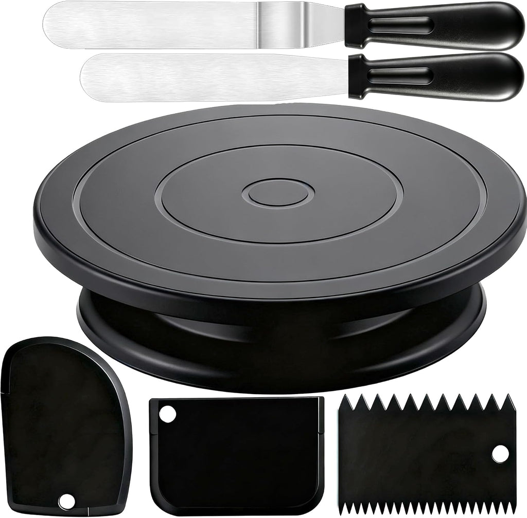 Cake Decorating Kit Baking Supplies Cake Turntable with 2 Frosting Straight Angled Spatula 3 Icing Smoother Scrapers
