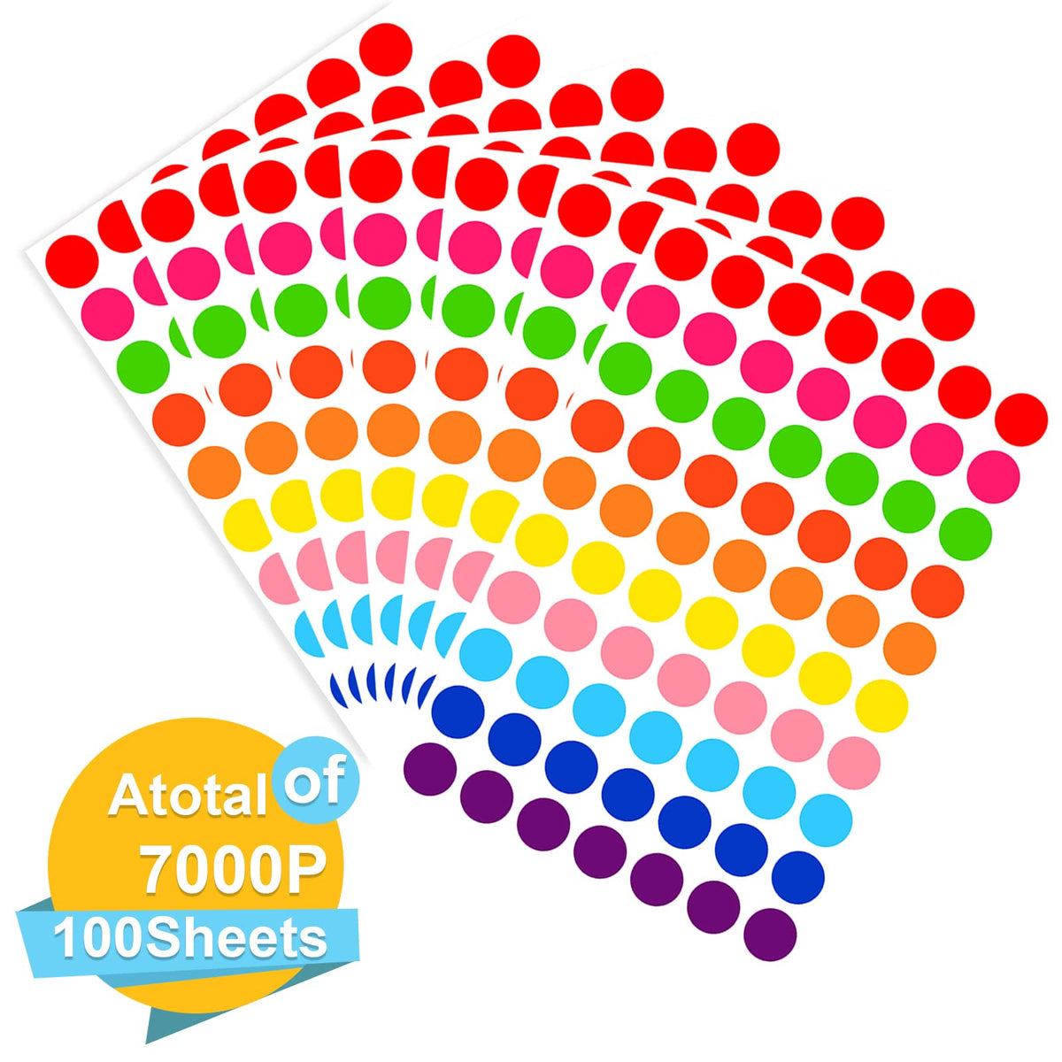 7000 Piece Dot Stickers - 3/4 inch Color Coding Circle Labels, 10 Color Circle Stickers for Office, Classroom, Students