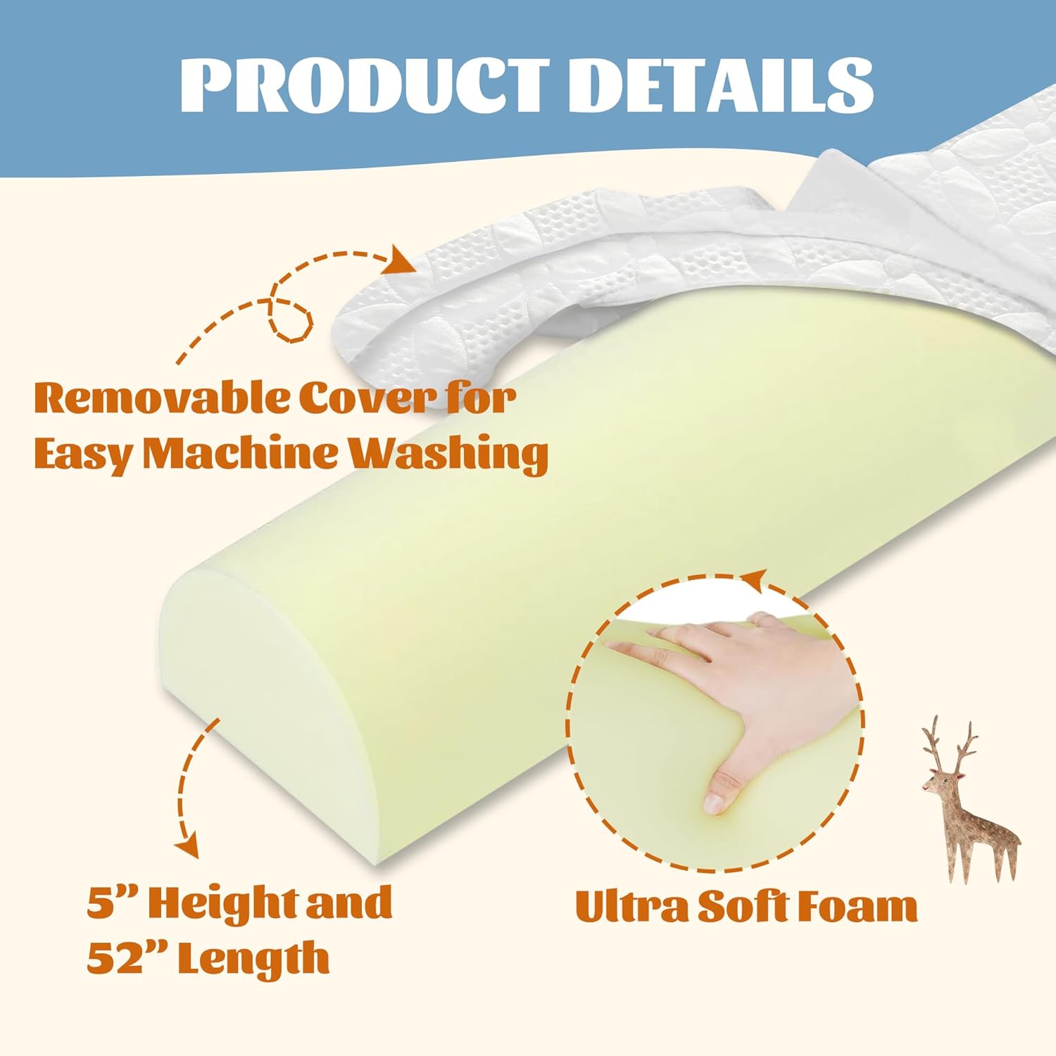 Bed Rail for Toddlers, Bed Guard Rail, Soft Memory Foam Toddler Bed Rail for Twin, Full, Queen, King Beds with