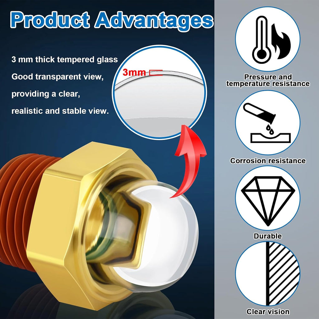 1/2" NPT Brass Dome Oil Sight Glass Plug, Clear Oil Level Window