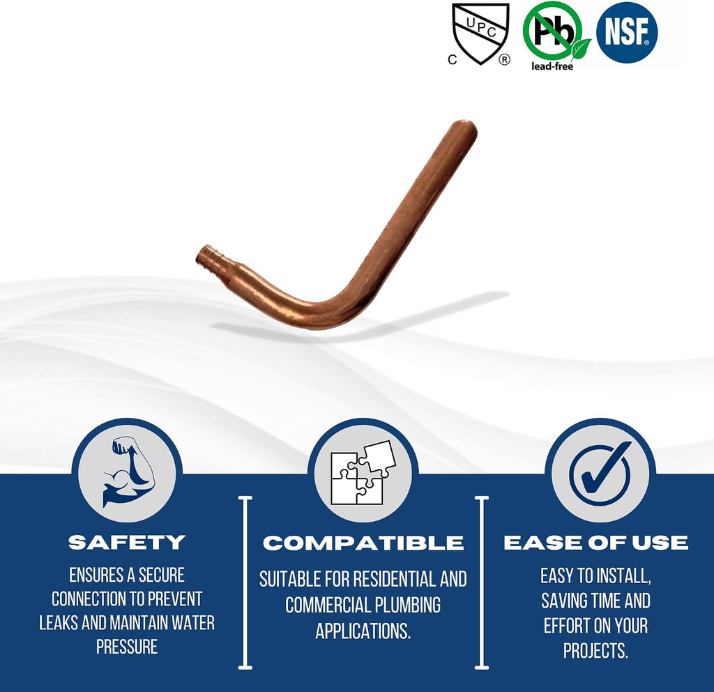 10 Pack 1/2'' Pex Stub Out Elbow 3-1/2'' x 6'', Brass, Copper, 0.5 Inch