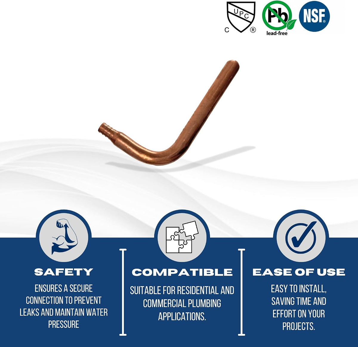 10 Pack 1/2'' Pex Stub Out Elbow 3-1/2'' x 6'', Brass, Copper, 0.5 Inch