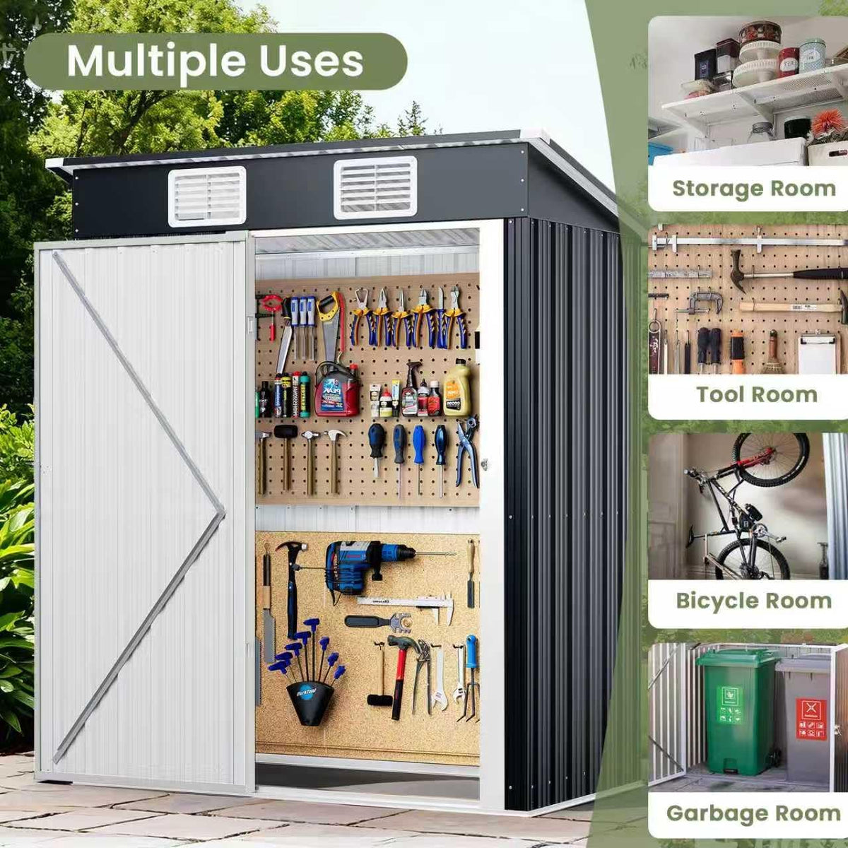 5×3 FT Metal Outdoor Storage Shed, Lockable Galvanized Steel Tool Shed | Single Lockable Door, Two Air Vent,Metal