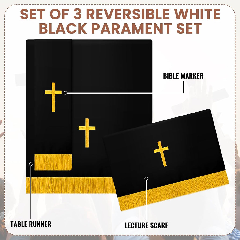 3 Set Parament Table Runner Altar Cloth Black and White