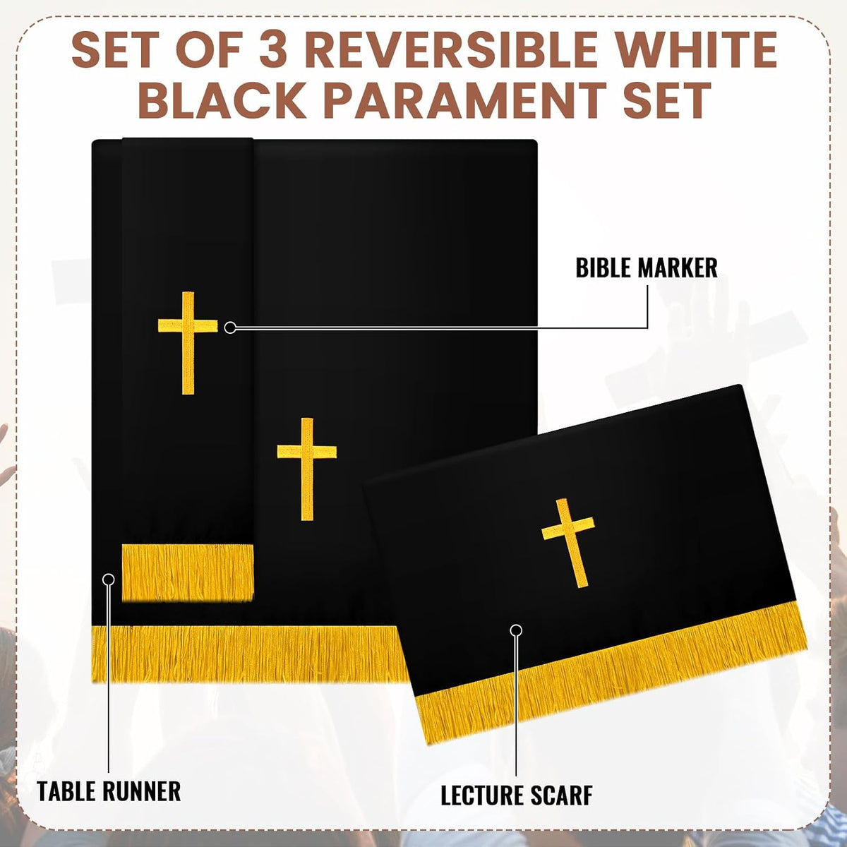 3 Set Parament Table Runner Altar Cloth Black and White
