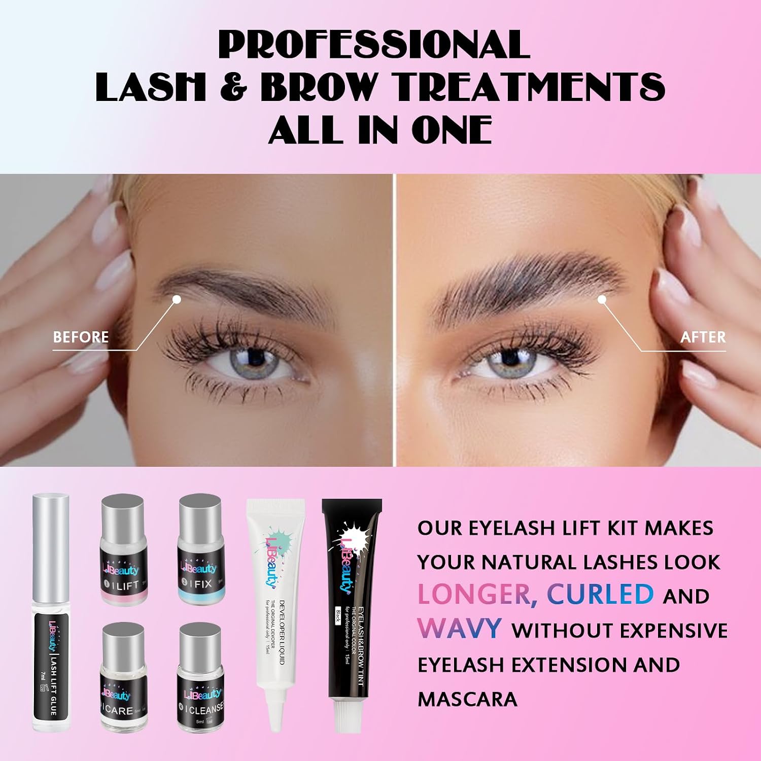 Lash Lift and Black Color Kit, Brow Lamination Kit with Color | Lash & Brow Perm/Coloring Kit with Lash Lift Glue