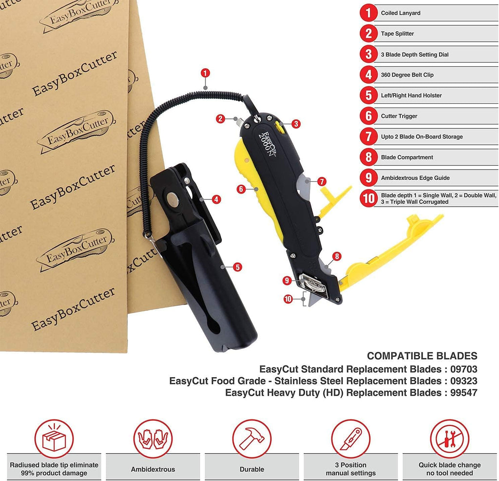 EasyCut 2000 Safe Retractable Box Cutting Utility Knife, Yellow, 09700