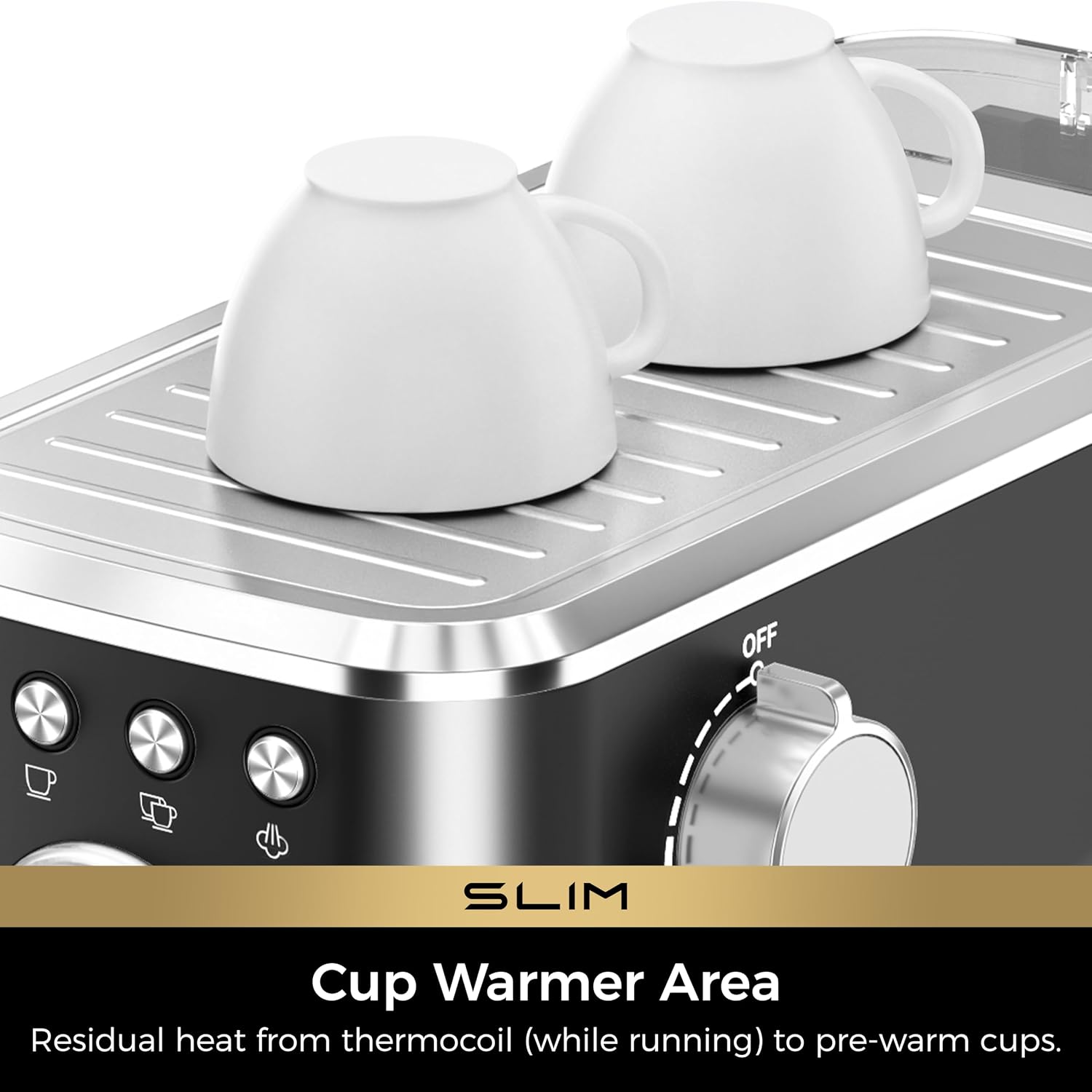 Slim Espresso Machine with Milk Frother for Home Cappuccino, Black | Precise Pressure Gauge, Food-Grade Materials, 20