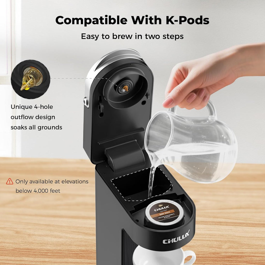 Slim Single Serve Coffee Maker for K Cup, Fast Brewing, Matte Black | Rapid-Heating Boiler Tech, 4-Hole Needle for