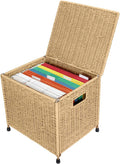 Seagrass File Filing Cabinet File Box Organizer | Collapsible Letter Size Hanging File Box Organizers with Lid |