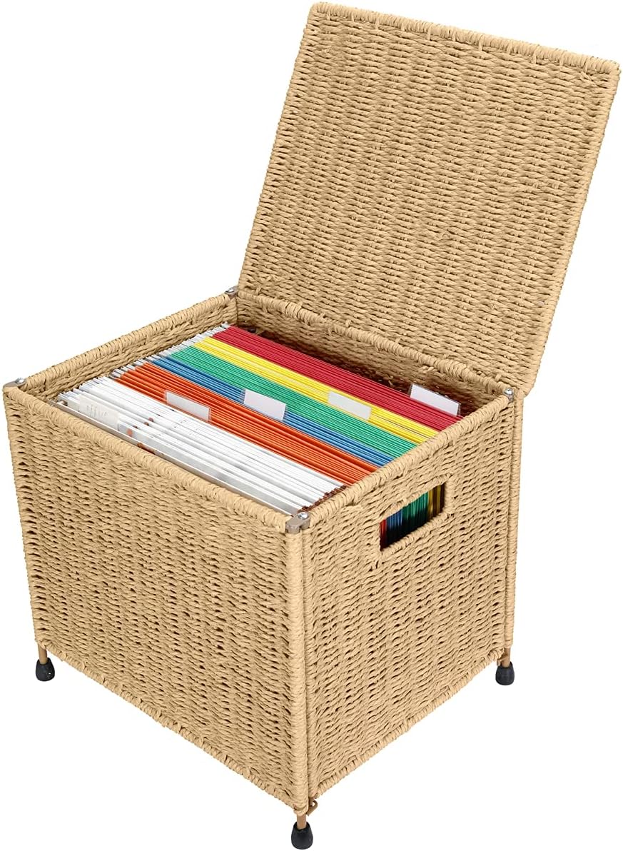 Seagrass File Filing Cabinet File Box Organizer | Collapsible Letter Size Hanging File Box Organizers with Lid |