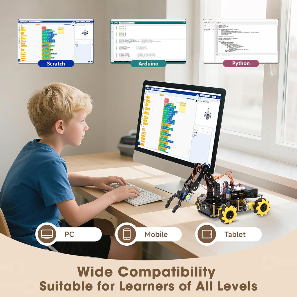 Robotics for Kids Ages 8-12, ACEBOTT Smart Robot Arm Car Kit with 5DOF, STEM Toys for Boys Age 8-12 12-16+, ESP32