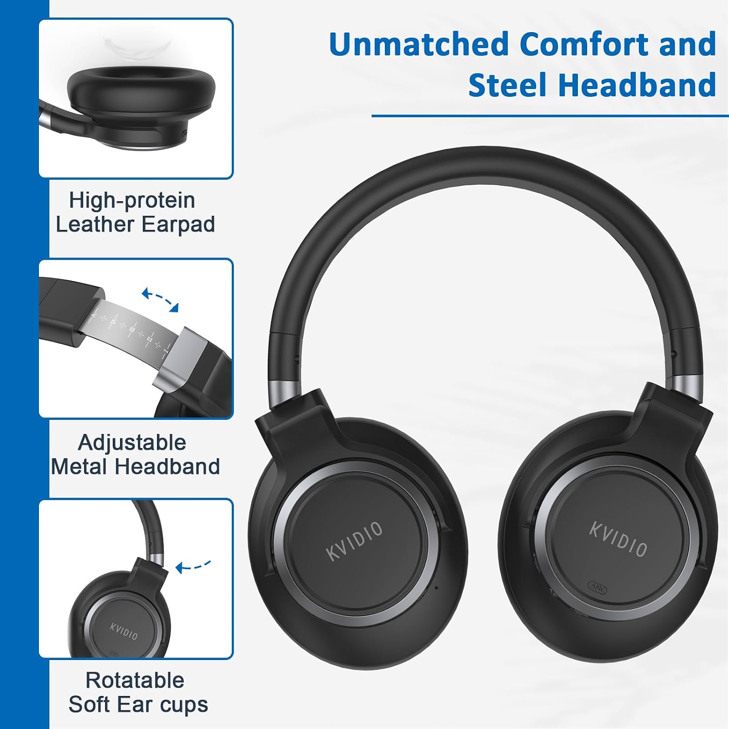 Active Noise Cancelling Headphones, 70 Hours Playtime Bluetooth Headphones Wireless with Microphone, Transparency