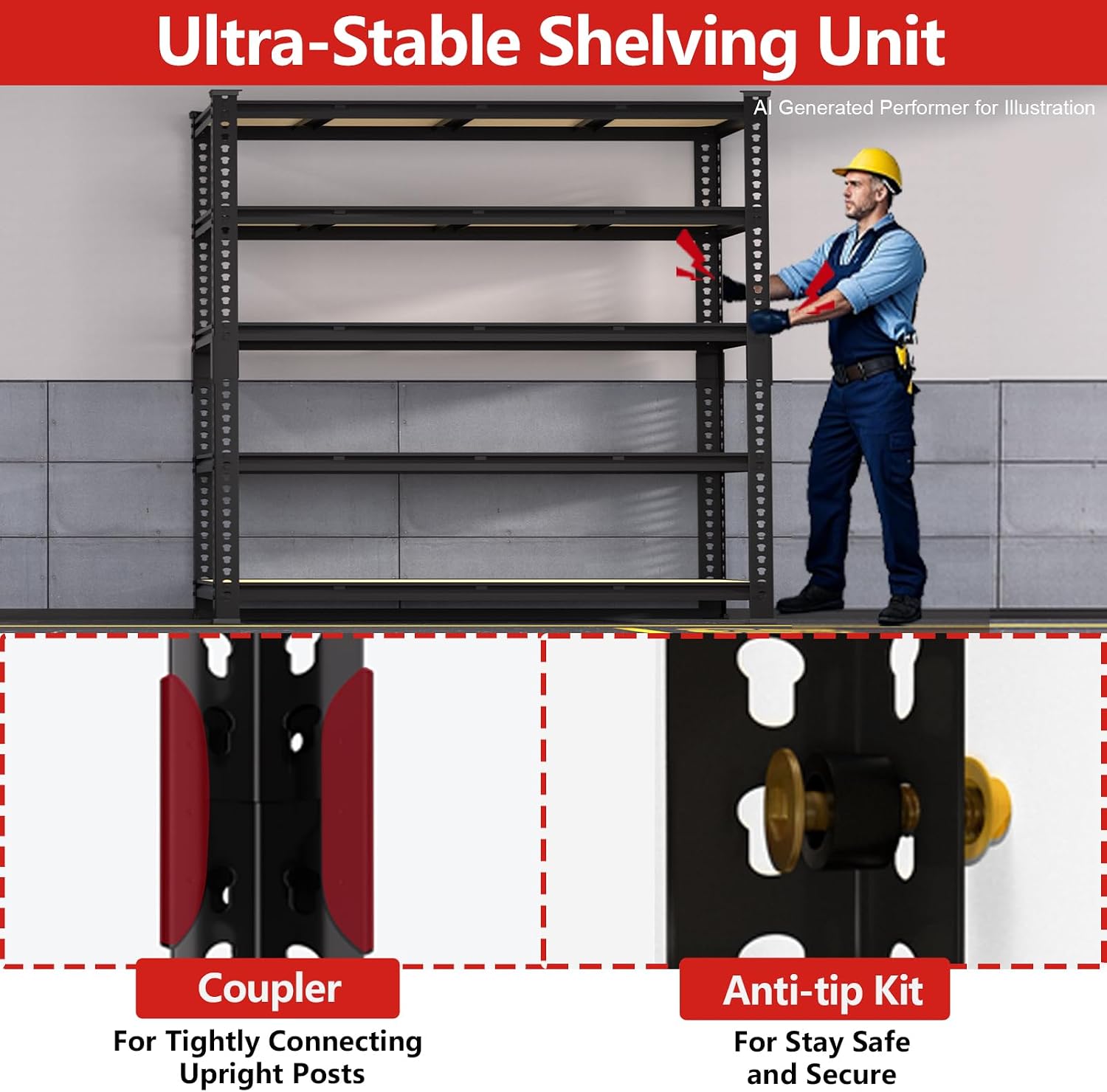 60" W X 24" D X 72" H Heavy Duty Garage Storage Shelves - Adjustable Metal Shelving Unit, 5 Tier Industrial Shelves
