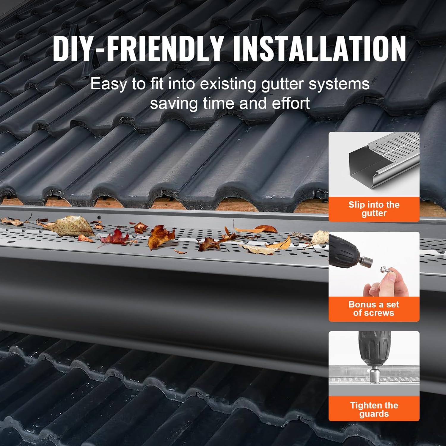 Gutter Guard, 5 inch Width, Aluminum Leaf Filter DIY Gutter Cover, 13 PCS 52 ft Total Length, 0.157'' Hole Diameter &