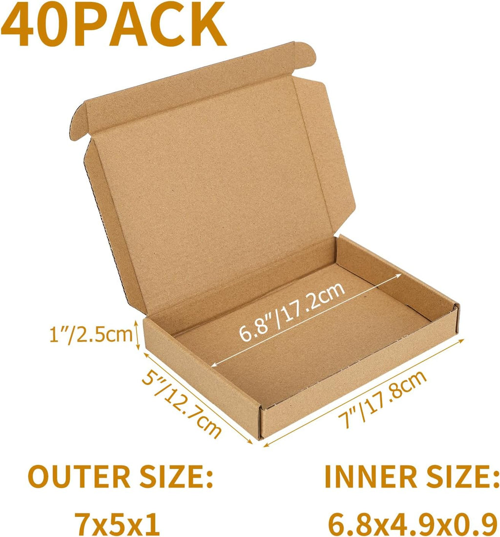 40 Pack 7x5x1 inch Small Shipping Boxes, Brown Mailing Boxes