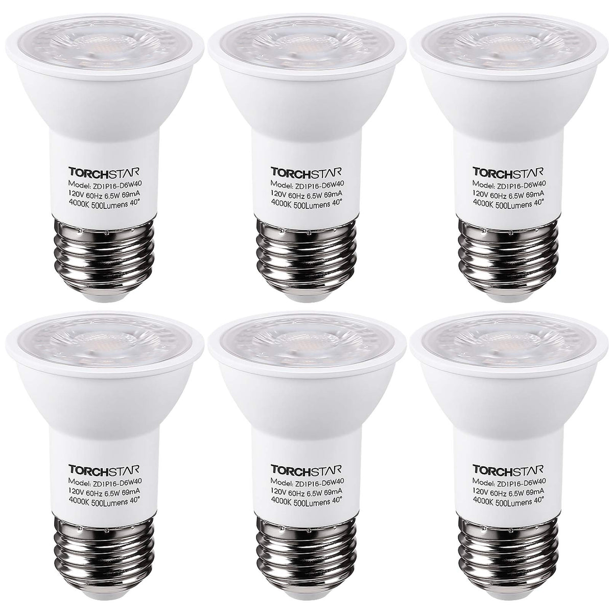 6-Pack PAR16 LED Bulb, UL Listed, Dimmable, 4000K