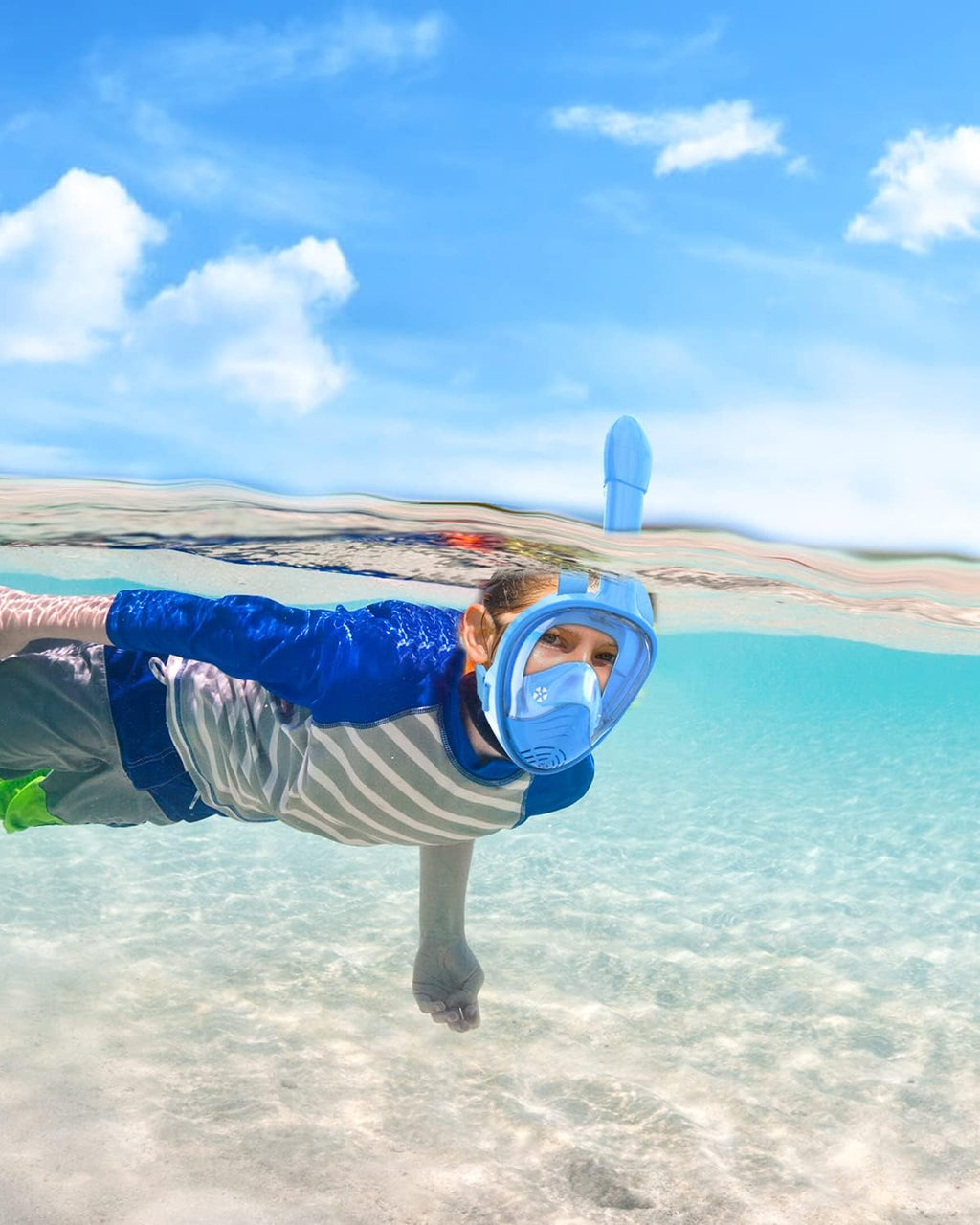 Kids Snorkel Mask Full Face, Snorkeling Set with Camera Mount, Foldable 180 Degree Panoramic View Snorkeling Gear