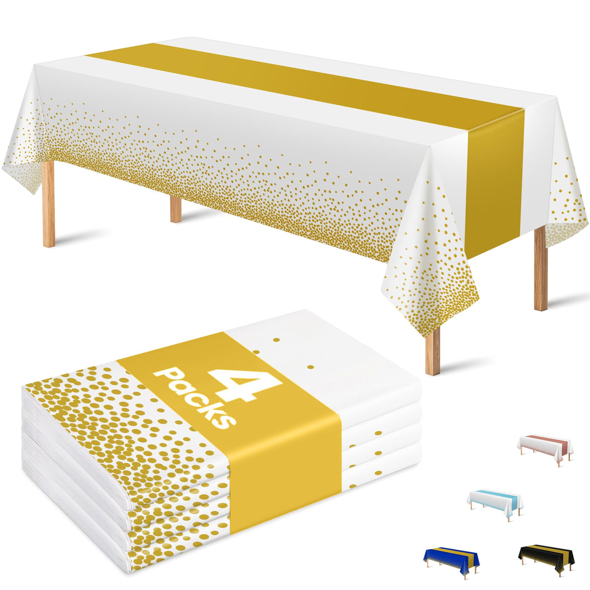 4 Pack Disposable Plastic Table Cloths for Parties,White and Gold Rectangle Table Covers for Fall Decor Wedding