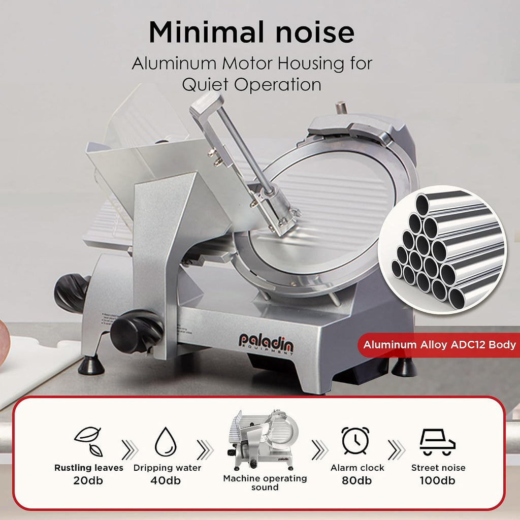 10" Electric Meat Slicer, 1/3 HP Deli Slicer with Italian Carbon Steel Blade, Lunch Food, Semi-frozen Meat, Cheese