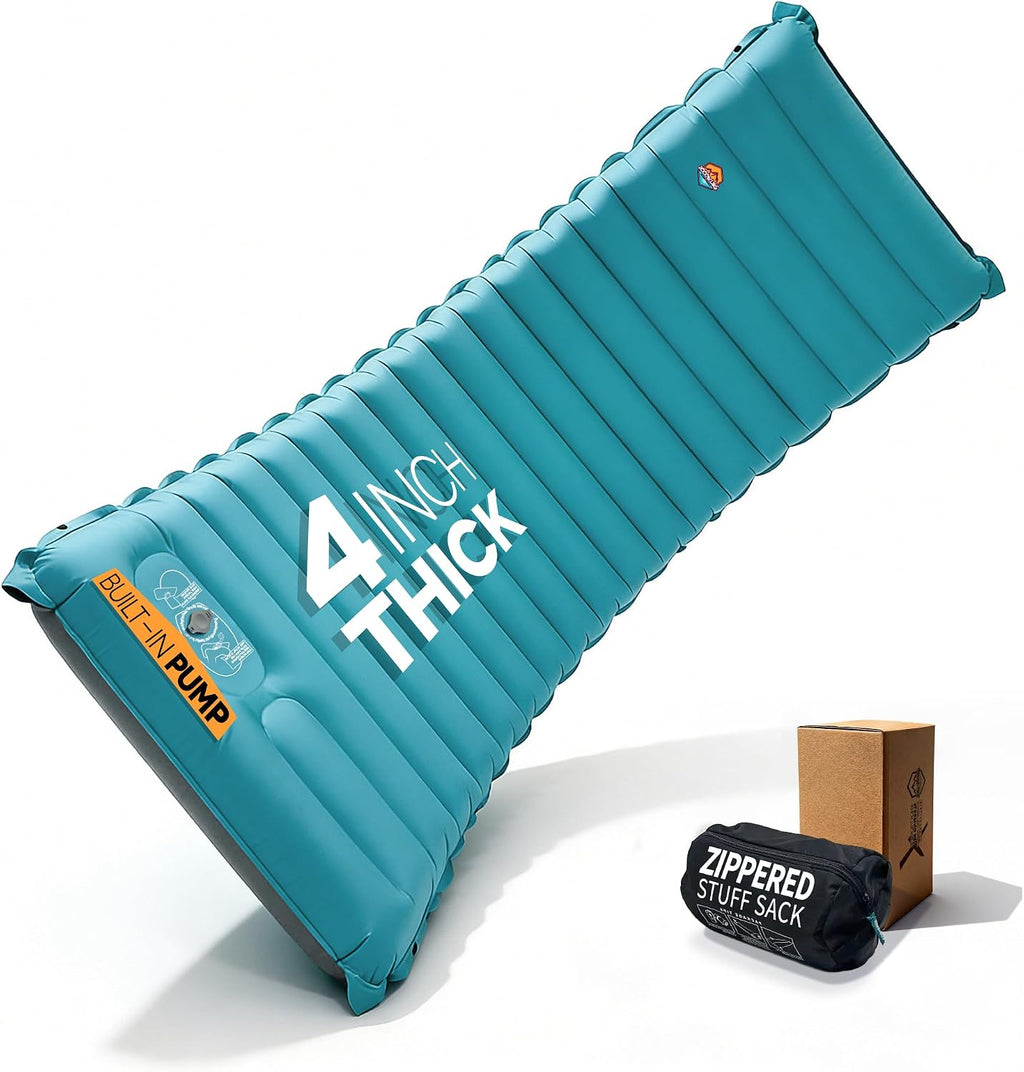 Inflatable Camping Sleeping Pad, 4-Inch Thick Full Air Support, No Bottoming Out for Side Sleepers, Camping &