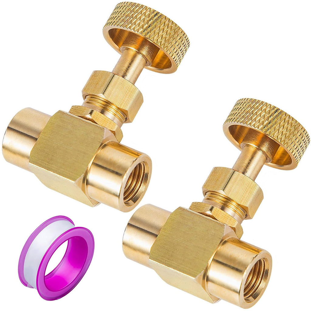 2 Pieces Heavy Duty Brass Instrument Replacement Control Needle Valve 1/4" Npt Female X 1/4" Npt Female Connection Golden