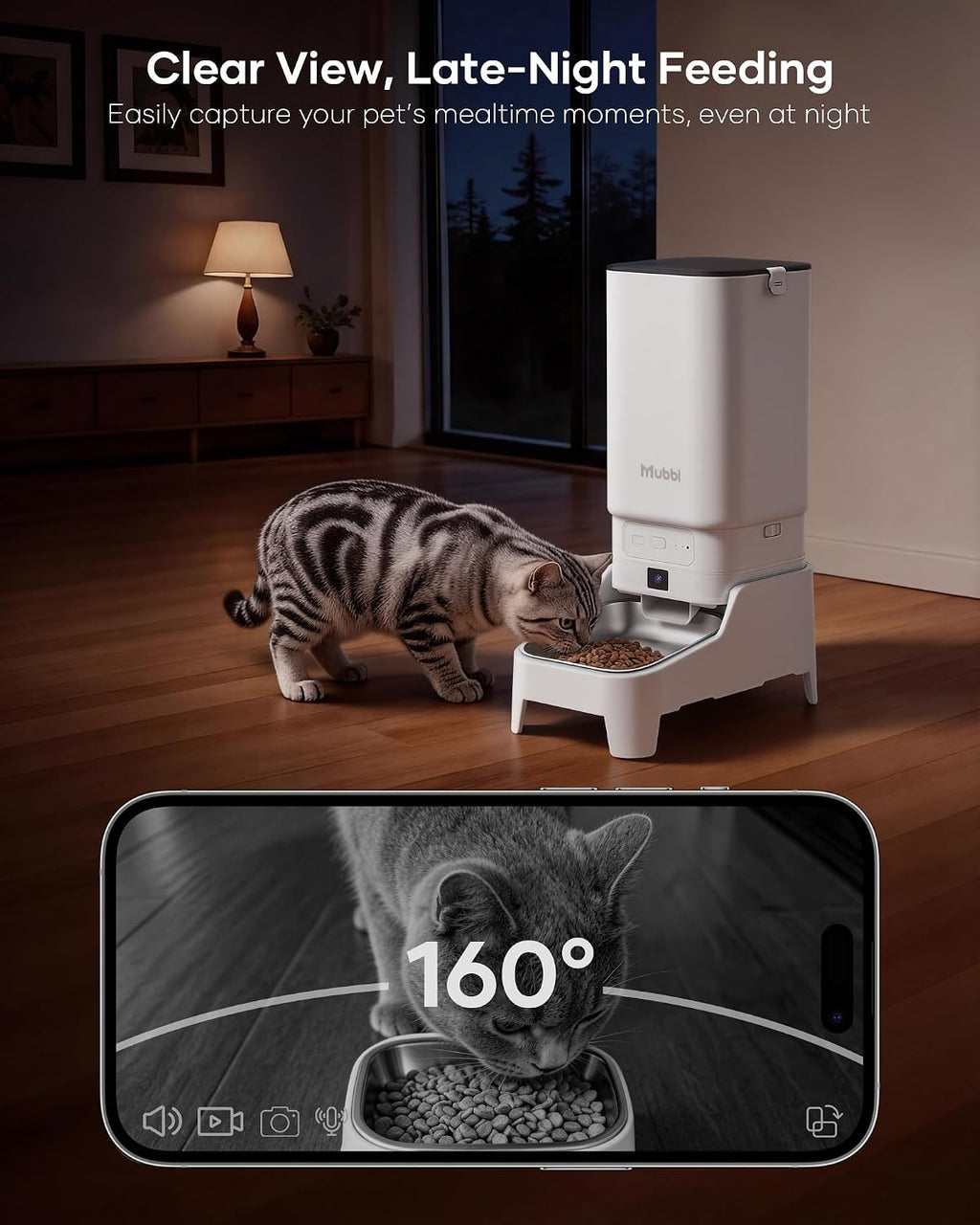 Automatic Cat Feeder with Camera - 7L/29 Cups Auto Dog Feeder with Large Food Tray & 1080P Night Vision, Elevated