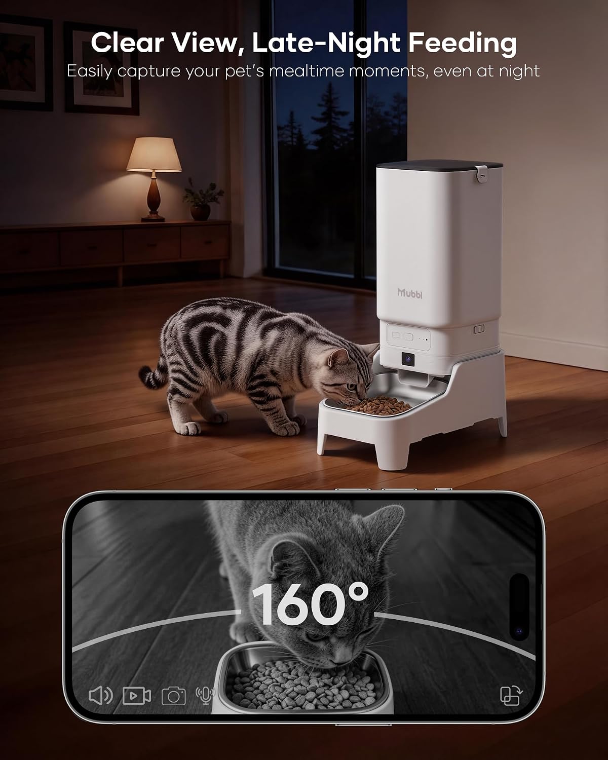 Automatic Cat Feeder with Camera - 7L/29 Cups Auto Dog Feeder with Large Food Tray & 1080P Night Vision, Elevated