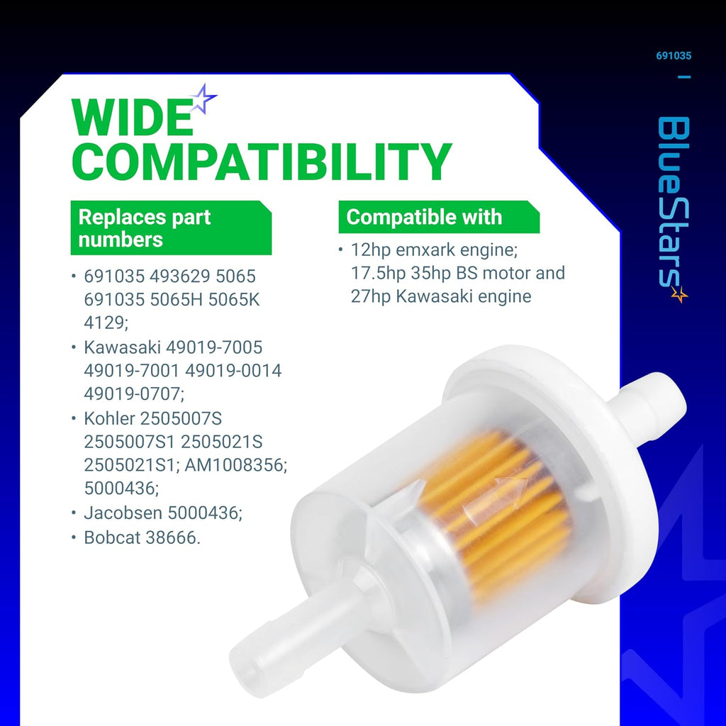 BlueStars 40 Micron 1/4 Inline Fuel Filter 691035 493629 - For Kawasaki