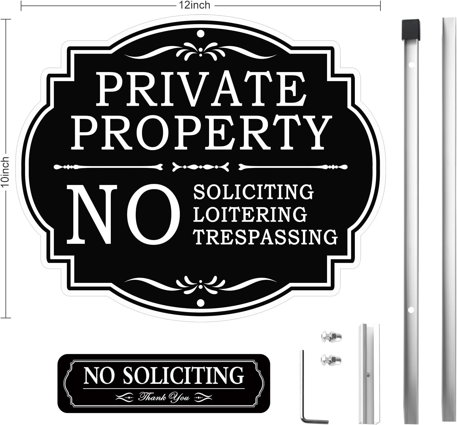 No Soliciting Sign for House with Metal Stake, 12" x 28" Private Property No Trespassing No Loitering Sign for Yard