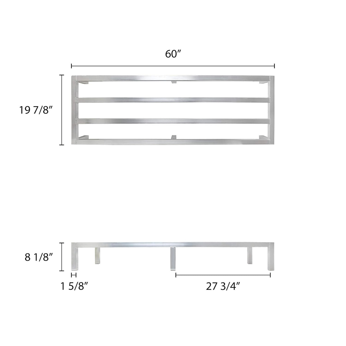Aluminum dunnage rack, 20" x 60" x 8" 1800 lbs capacity, comes in each