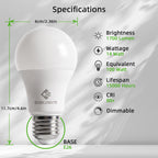 100W Equivalent A19 LED Light Bulbs Daylight, Dimmable, E26 Base, 6-Pack