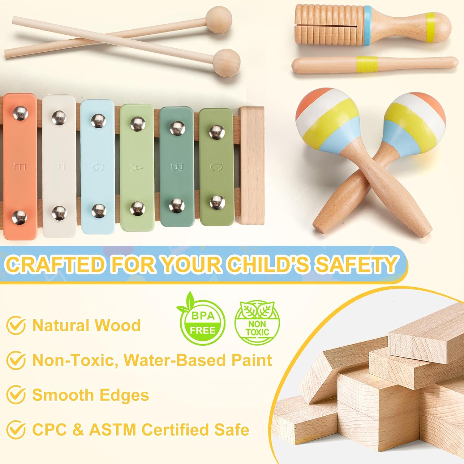 Baby Musical Instruments Set Montessori Wooden Music Toys for Toddlers 3 4 5 Neutral Color Percussion Music Kit with