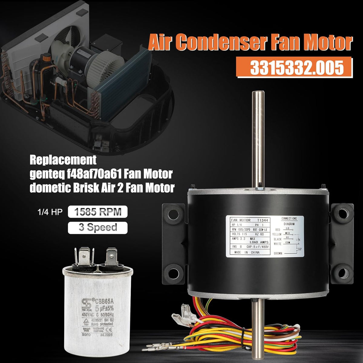 3315332.005 Fan Motor, Replacement genteq F48AF70A61 Fan Motor