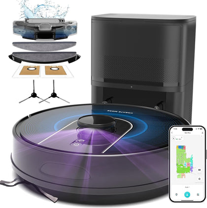 Robot Vacuum and Mop Combo,6000Pa Robotic Vacuum Cleaner with Mapping,LiDAR Navigation,Self-Emptying Station for 90