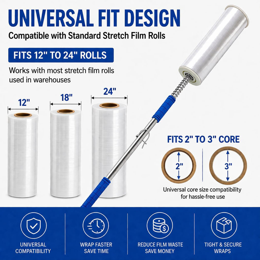 48 Inch Stretch Film Dispenser Pole Holder, Heavy Duty Long Handle Stretch Wrap Dispenser for Pallet Wrapping, Pallet