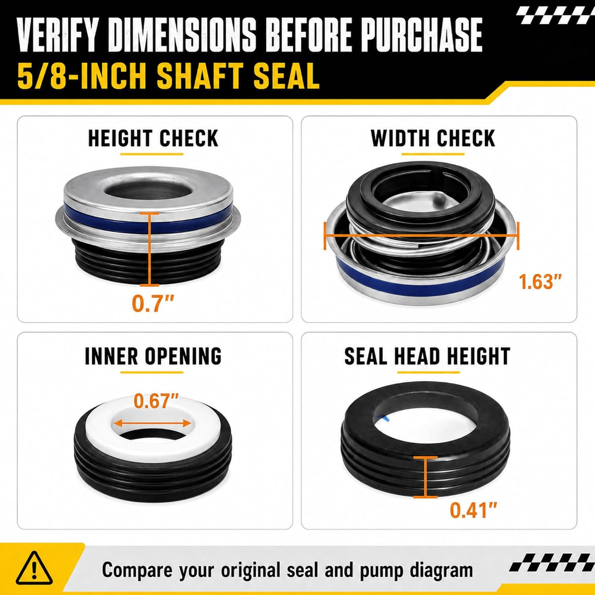 PS-1000 5/8-Inch Pool and Spa Pump Mechanical Shaft Seal, Replaces 071734S U109-136SS, 2 Sets