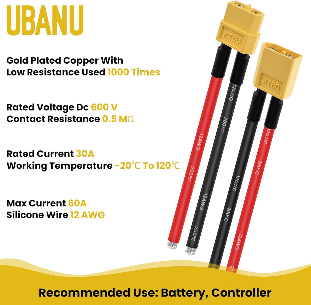 5 Pairs XT60 Plug Female and Male Connector with 3.9inch 12AWG Silicon Wire
