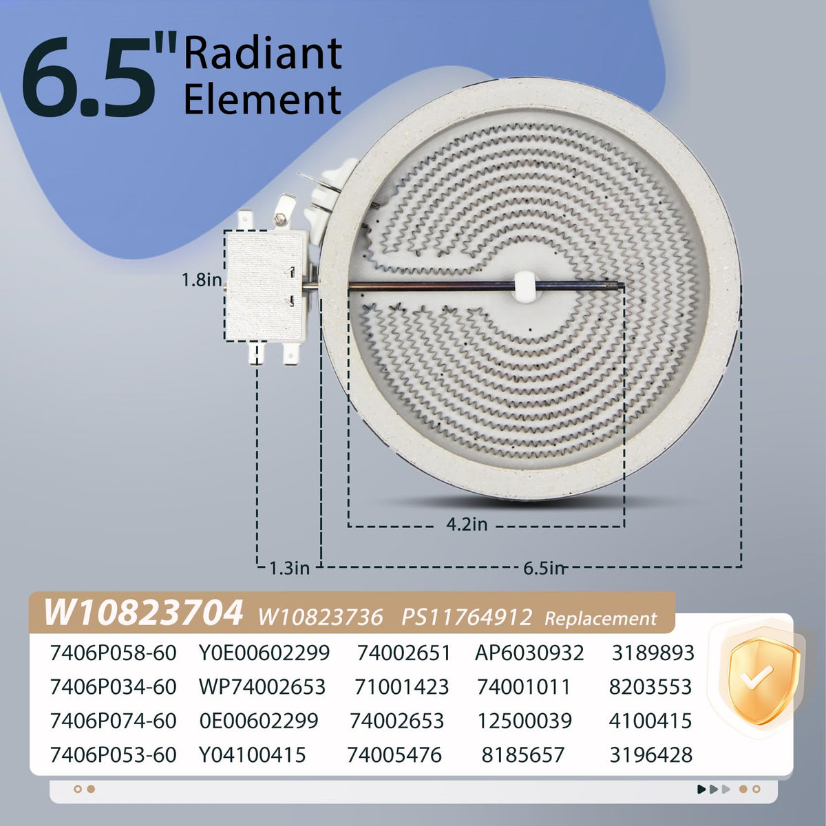W10823704 6" Range Radiant Surface Element Compatible with Whirlpool Oven Replaces W10823736 PS11764912 WP74002653 AP6030932 Range Single Radiant Burner