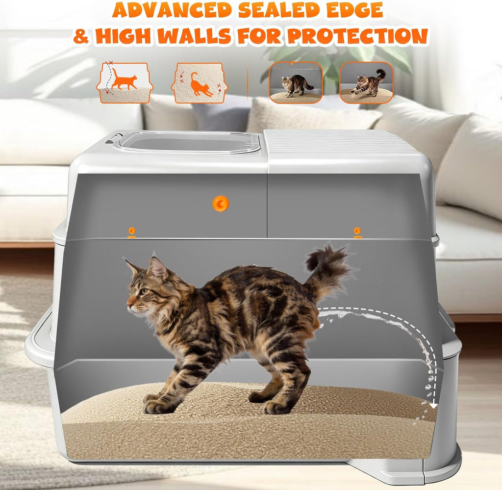 Enclosed Stainless Steel Cat Litter Box with Drawer, XL Large Metal Cat Box with Lid for Indoor Cats, Metal Covered