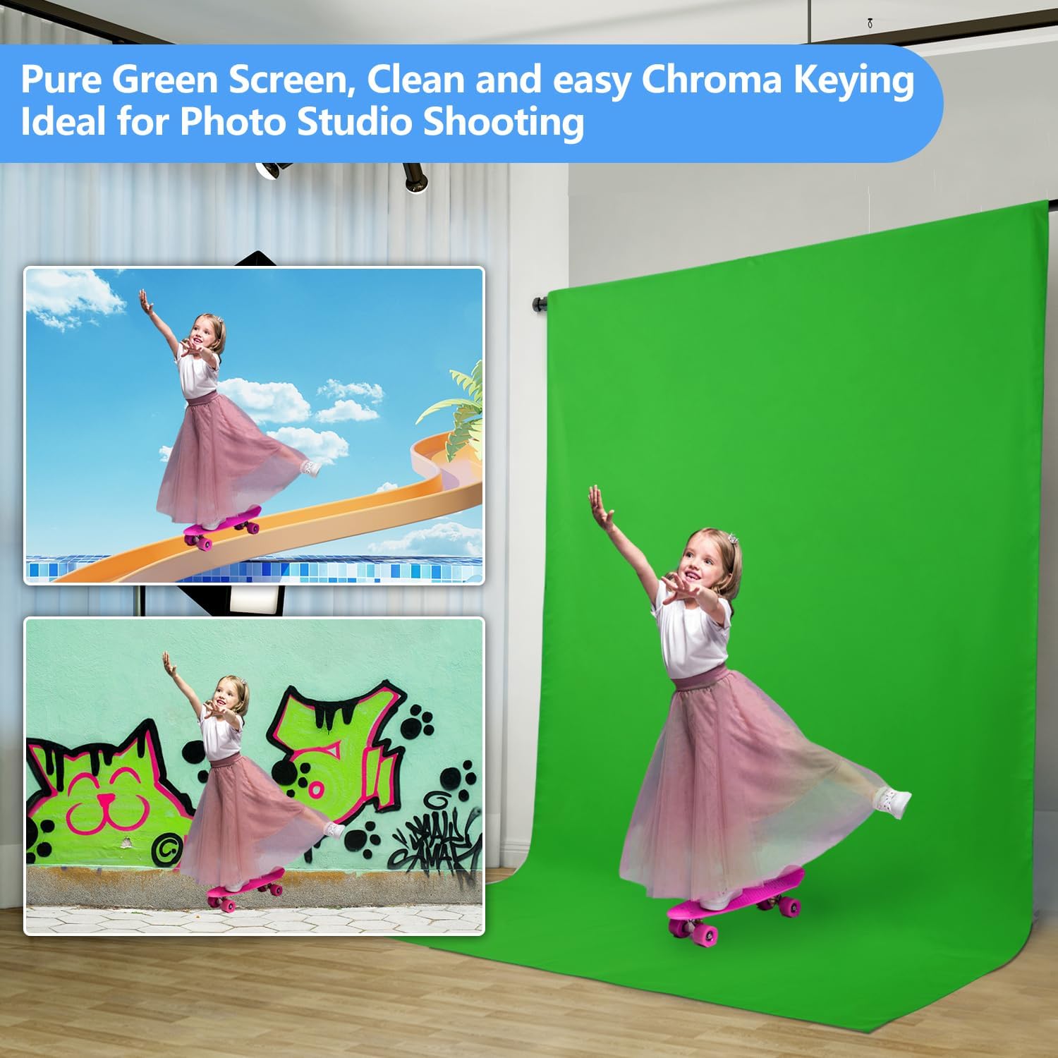Chromakey Green Screen Backdrop, 5x7ft Small Background Fabric | Solid Chroma Green, Polyester Cloth, Perfect for