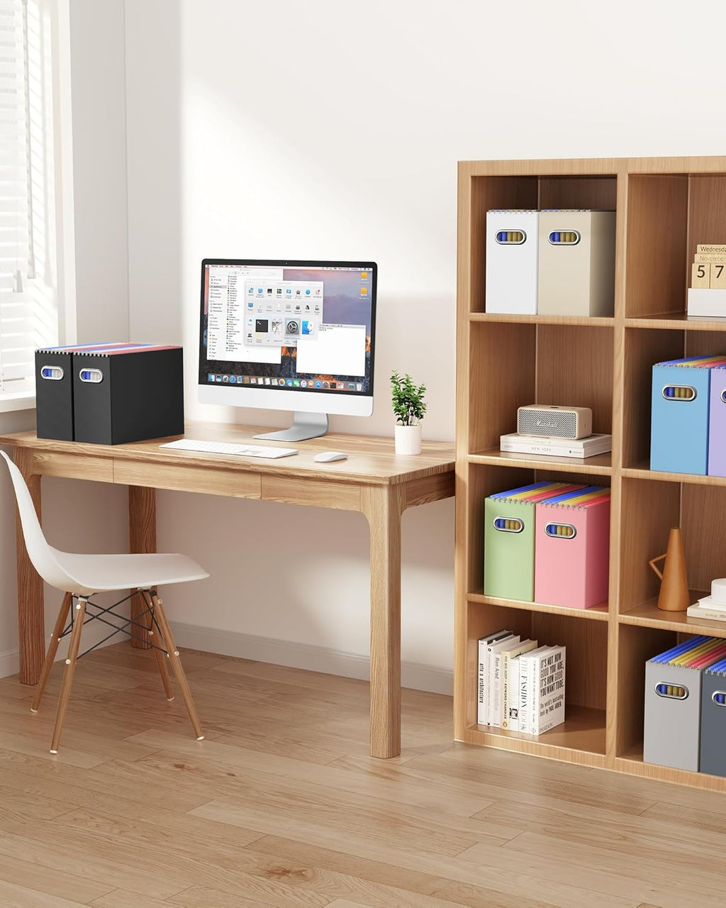 File Organizer Box, Portable Collapsible Cardboard File Folder Organizer with Handle for Letter Size Hanging Files