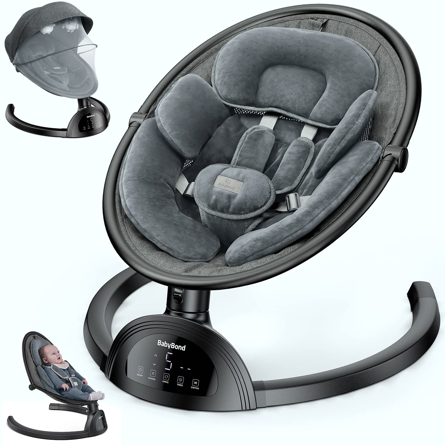 Baby Swings for Infants, Bluetooth Infant Swing with Music Speaker | Baby Swing with 3 Seat Positions, 5-Point