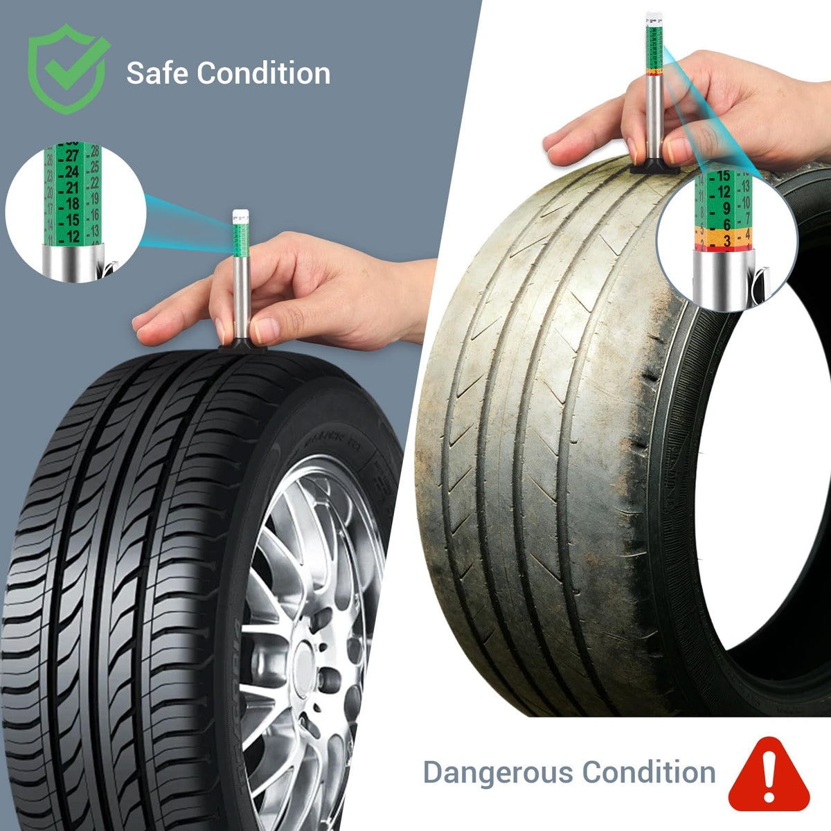 INBOF 12 Pack Tire Tread Depth Gauge, Color Coded Tire Depth Gauge Tool 32nds