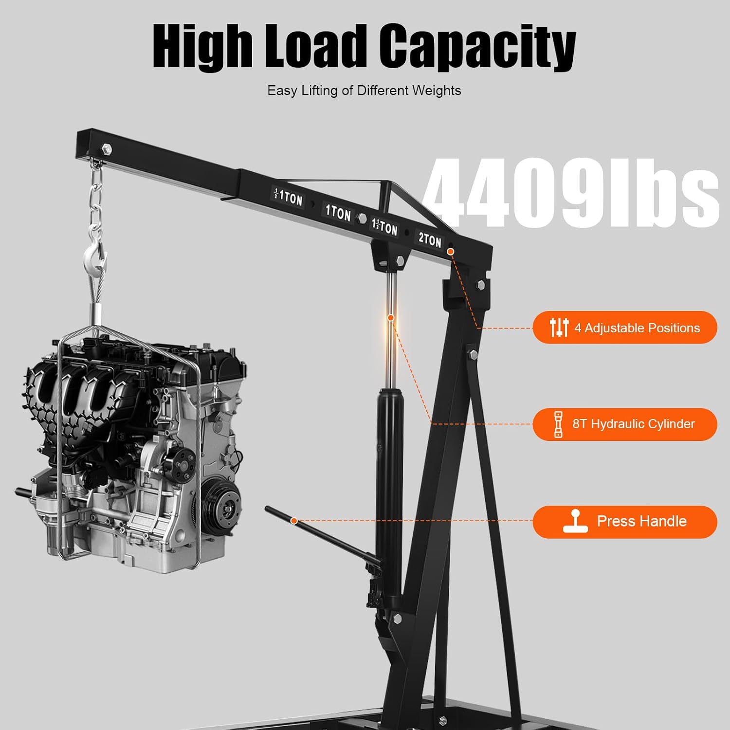 2 Ton Engine Hoist Foldable Cherry Picker,Heavy Duty Engine Lift Hoist,Foldable Hydraulic Shop Crane,6 Iron Caster
