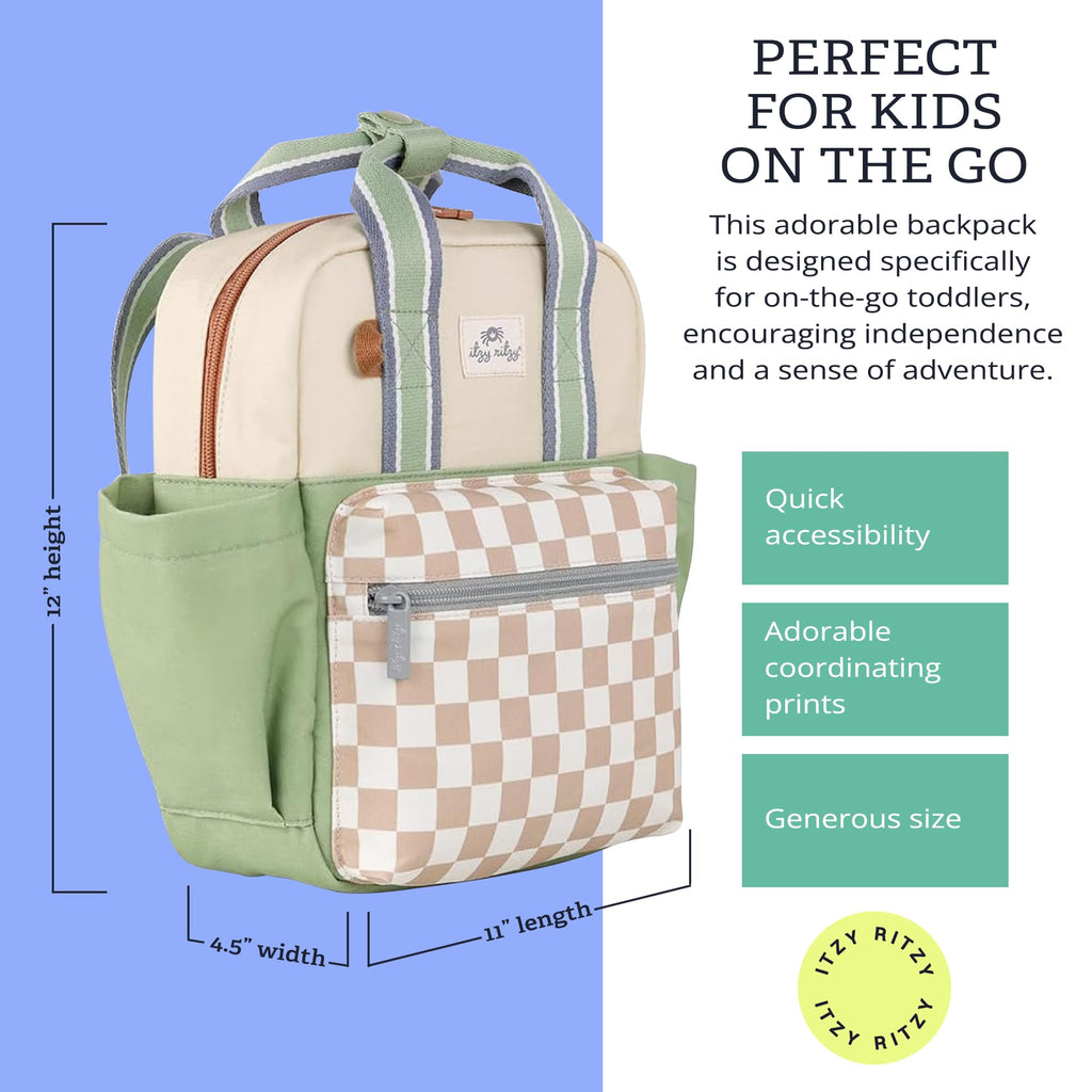 Toddler Backpack, Daycare Bag w/Spacious Interior, Checkerboard