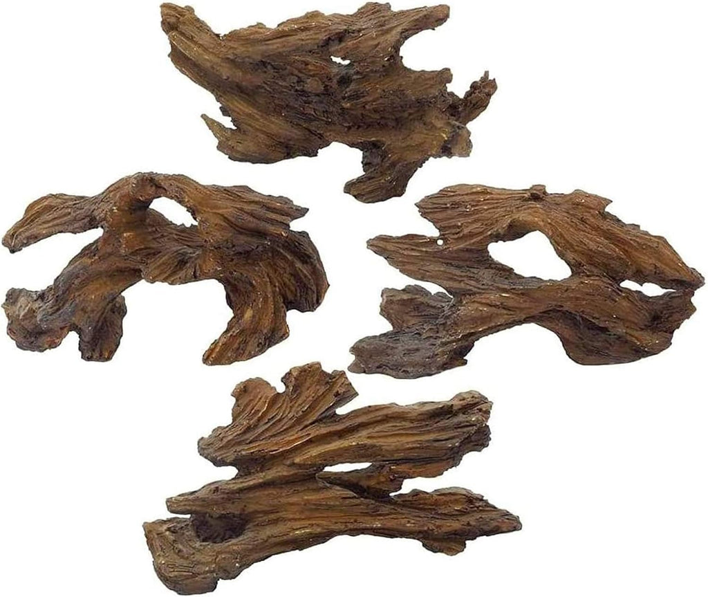 4 Pcs Aquarium Resin Driftwood Decoration Log Fish Tank Cave Hideout Wood Decor Freshwater Betta Ornament Aquarium